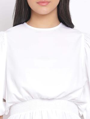 smocked waist solid top - 17620650 - Standard Image - 5