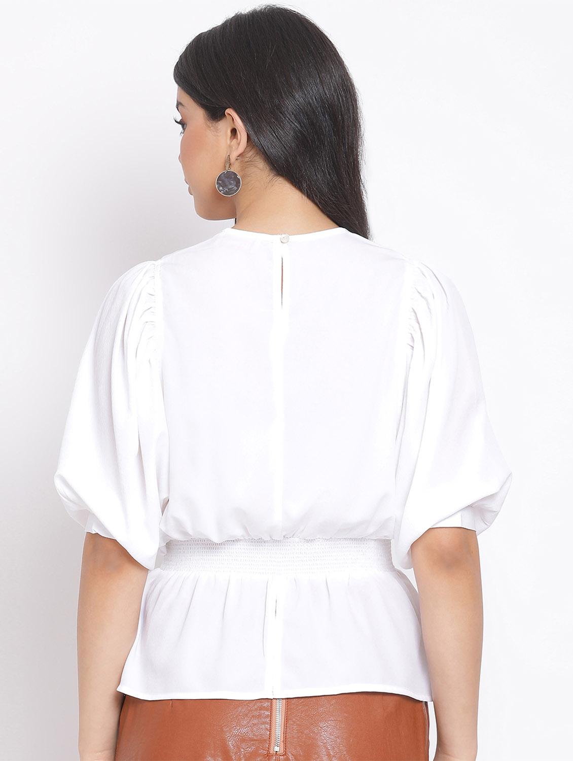 smocked waist solid top - 17620650 - Zoom Image - 3