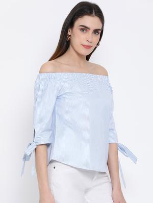 off shoulder striped top - 17620654 - Standard Image - 2