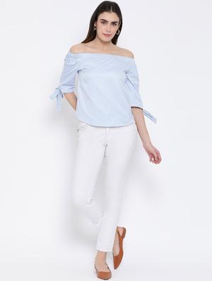 off shoulder striped top - 17620654 - Standard Image - 4