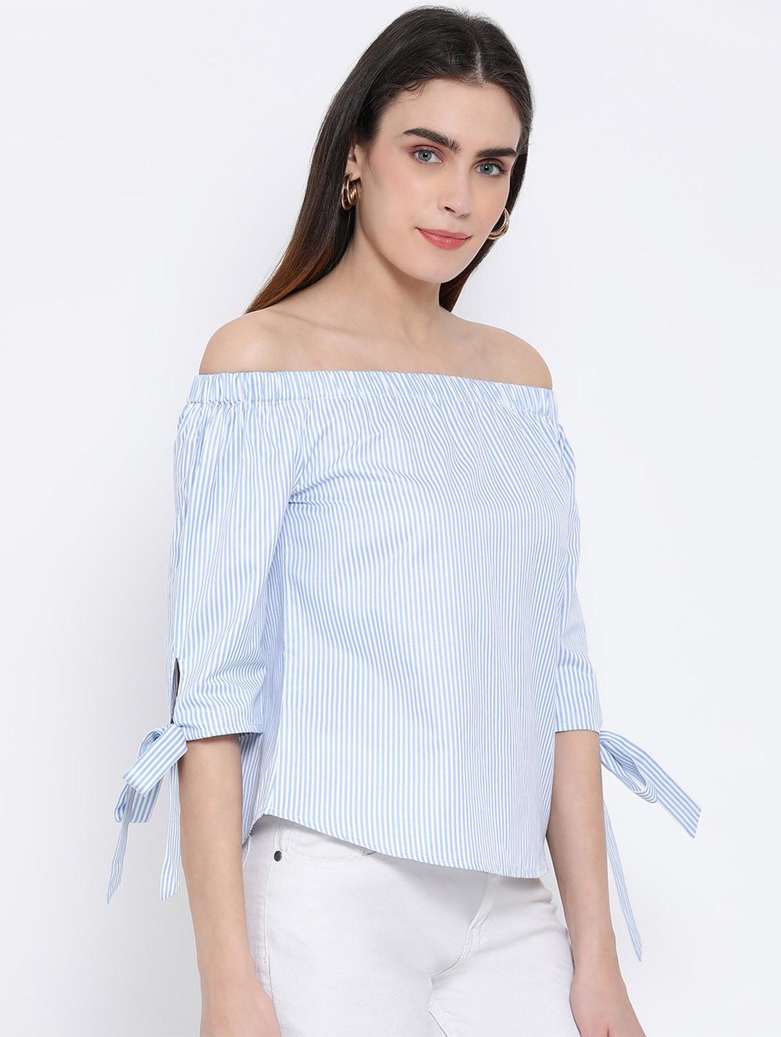 off shoulder striped top - 17620654 - Zoom Image - 2