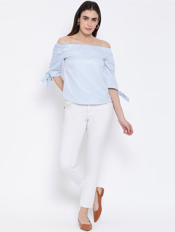 off shoulder striped top - 17620654 - Zoom Image - 4