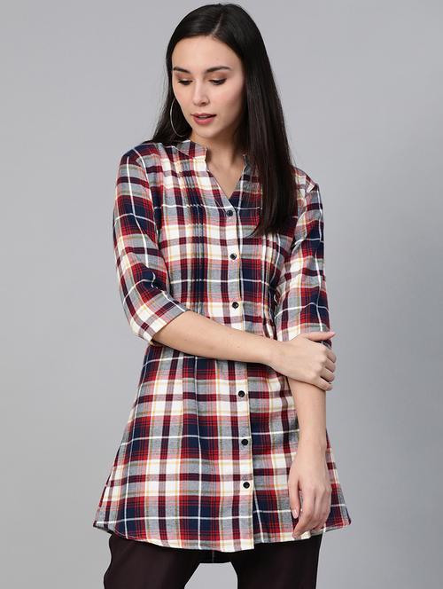 tie back checkered tunic - 17620842 - Standard Image - 1