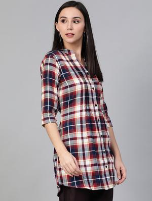 tie back checkered tunic - 17620842 - Standard Image - 2