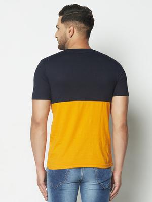 navy blue color block cut & sew t-shirt - 17620974 - Standard Image - 3