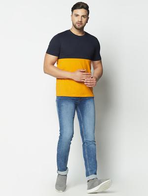 navy blue color block cut & sew t-shirt - 17620974 - Standard Image - 4