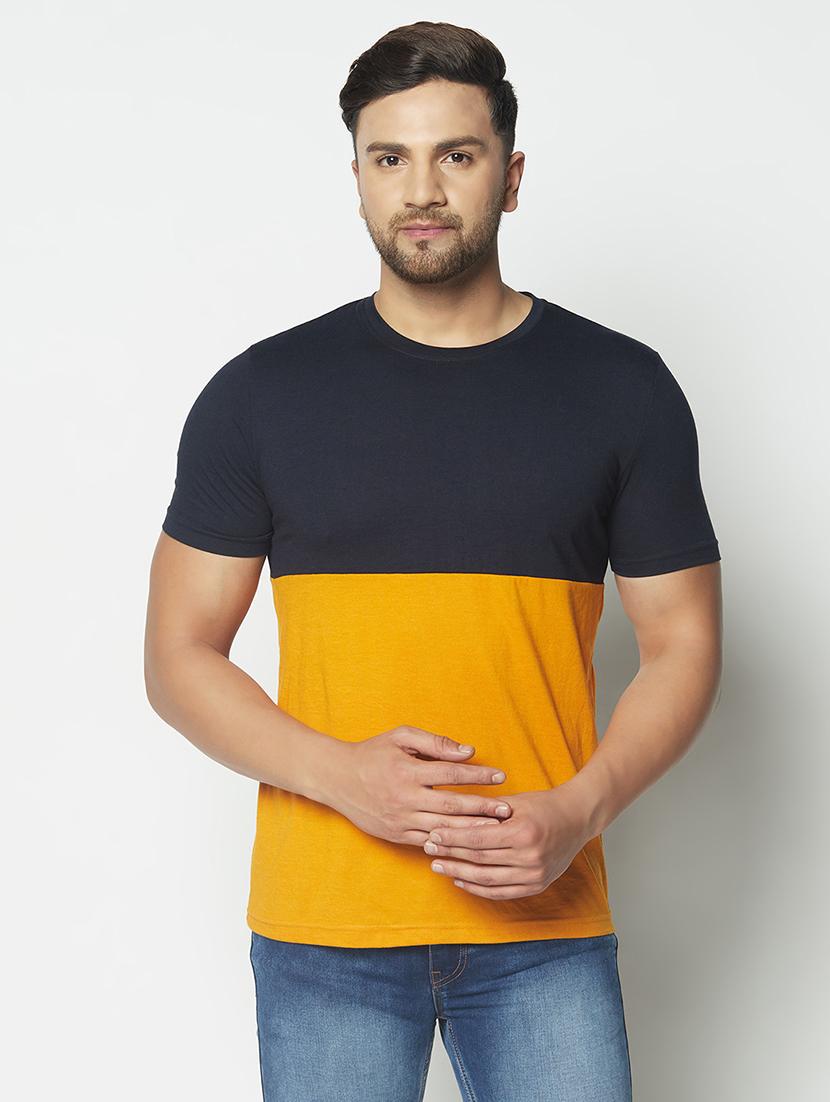 navy blue color block cut & sew t-shirt - 17620974 - Zoom Image - 1