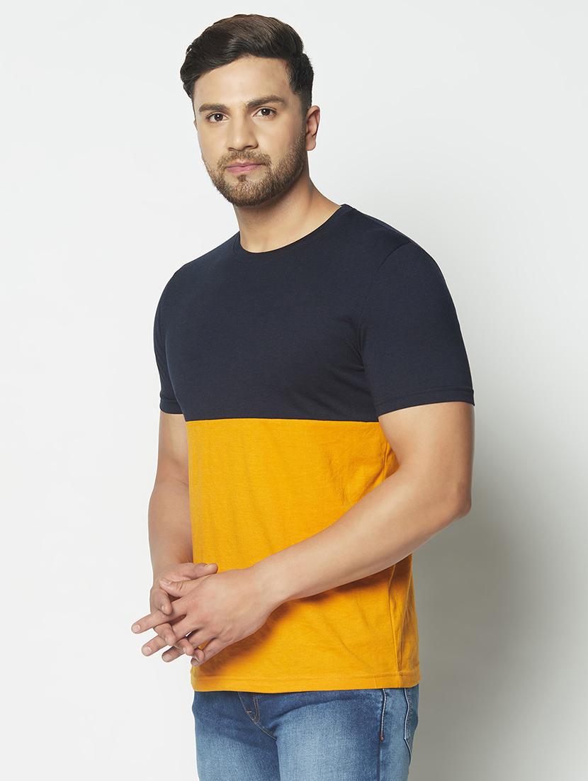 navy blue color block cut & sew t-shirt - 17620974 - Zoom Image - 2