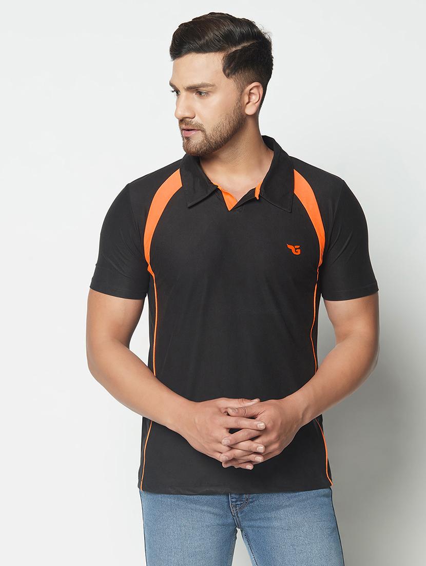 black color block polo t-shirt - 17621205 - Zoom Image - 1