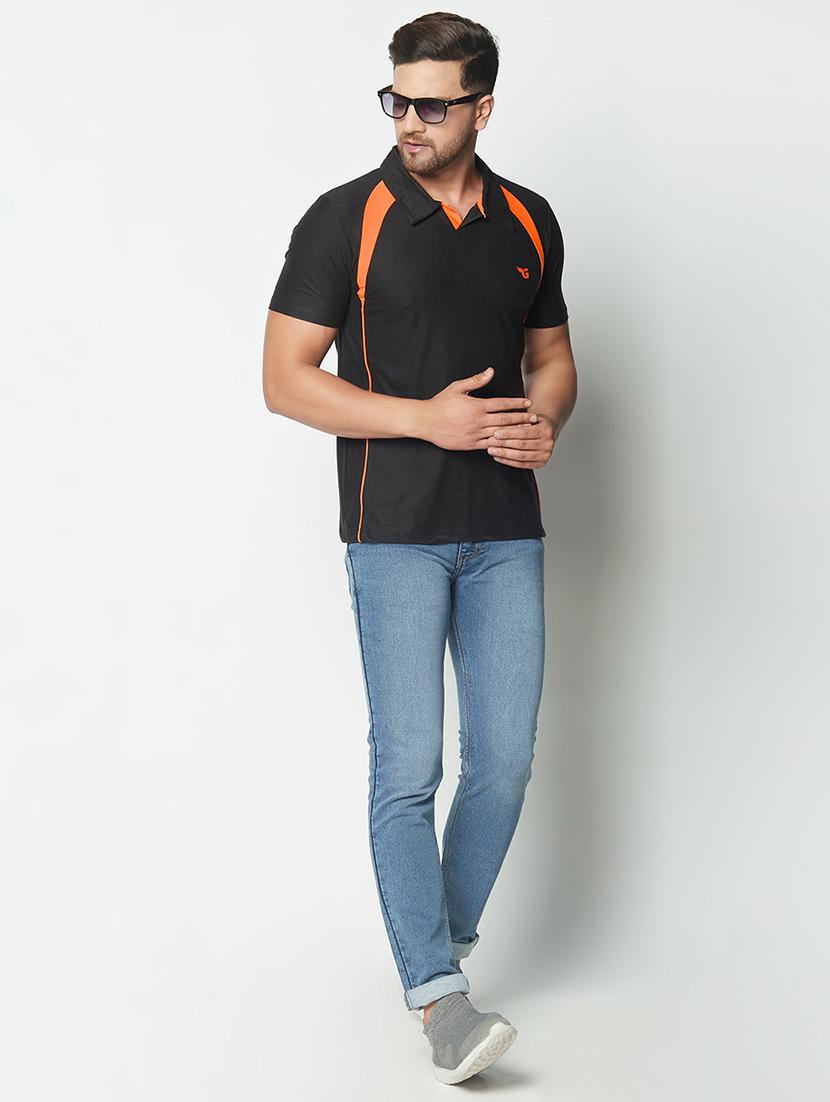 black color block polo t-shirt - 17621205 - Zoom Image - 4