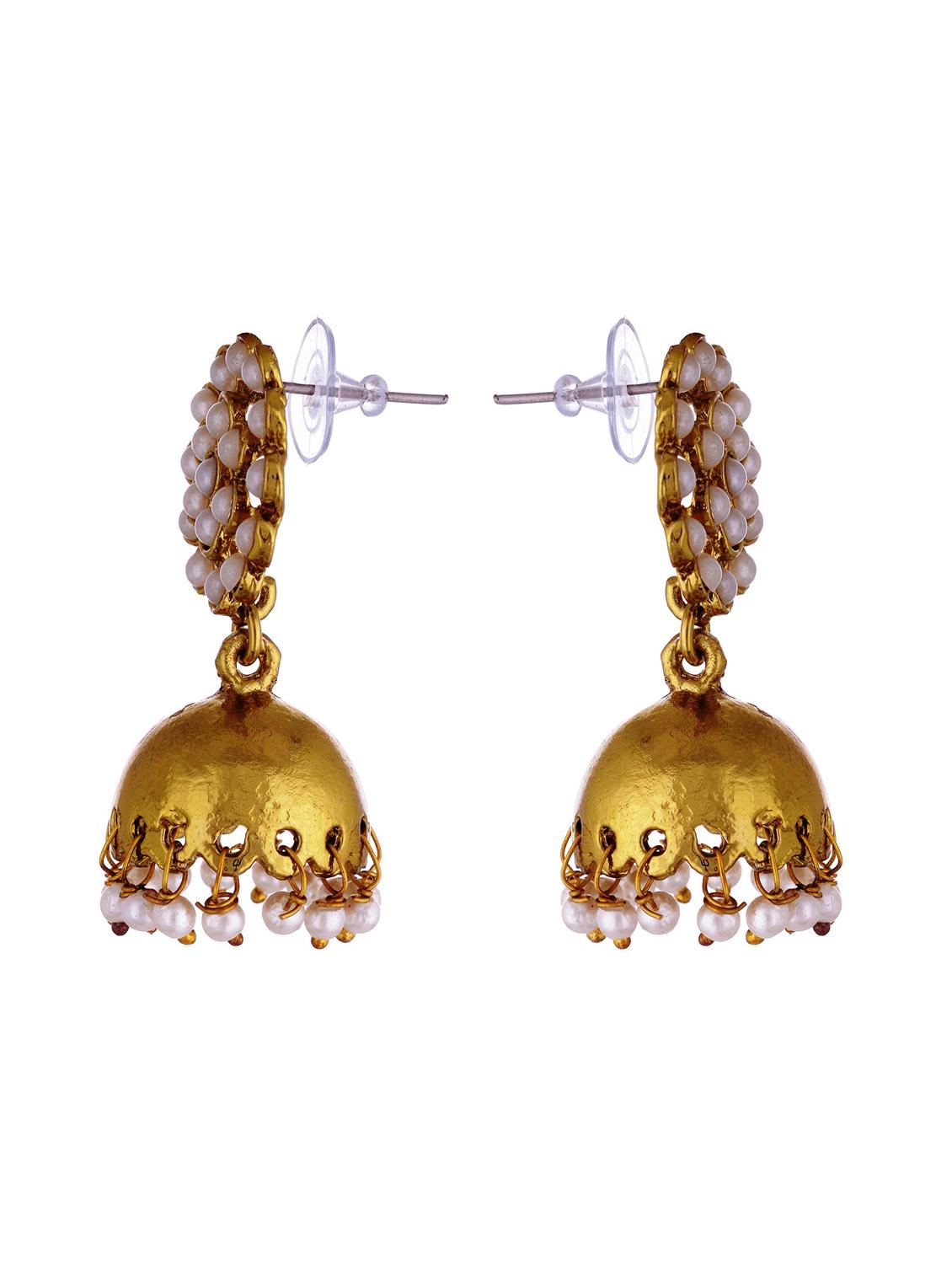gold metal jhumka earring - 17621380 - Zoom Image - 2