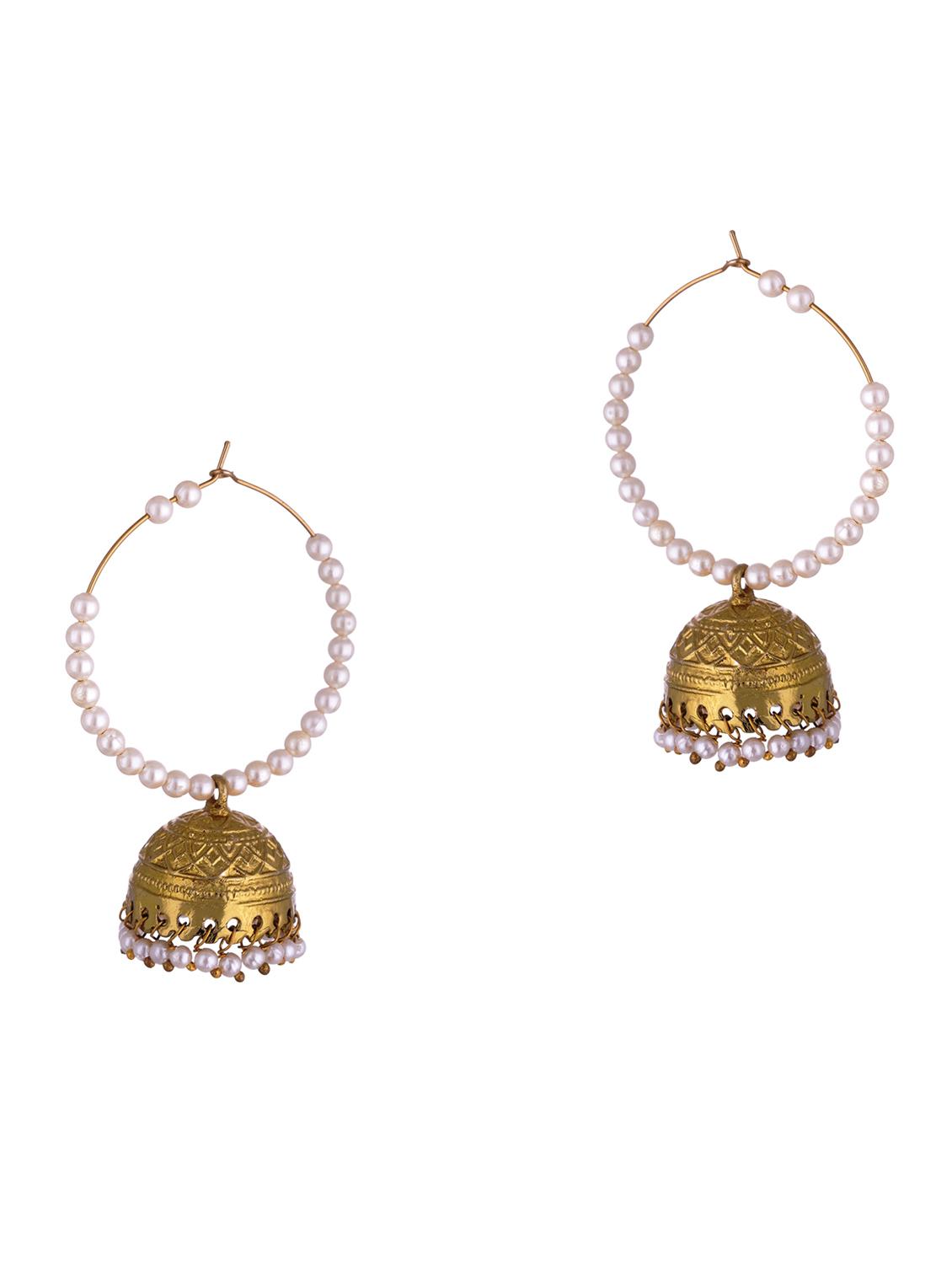 gold metal jhumka earring - 17621710 - Zoom Image - 1