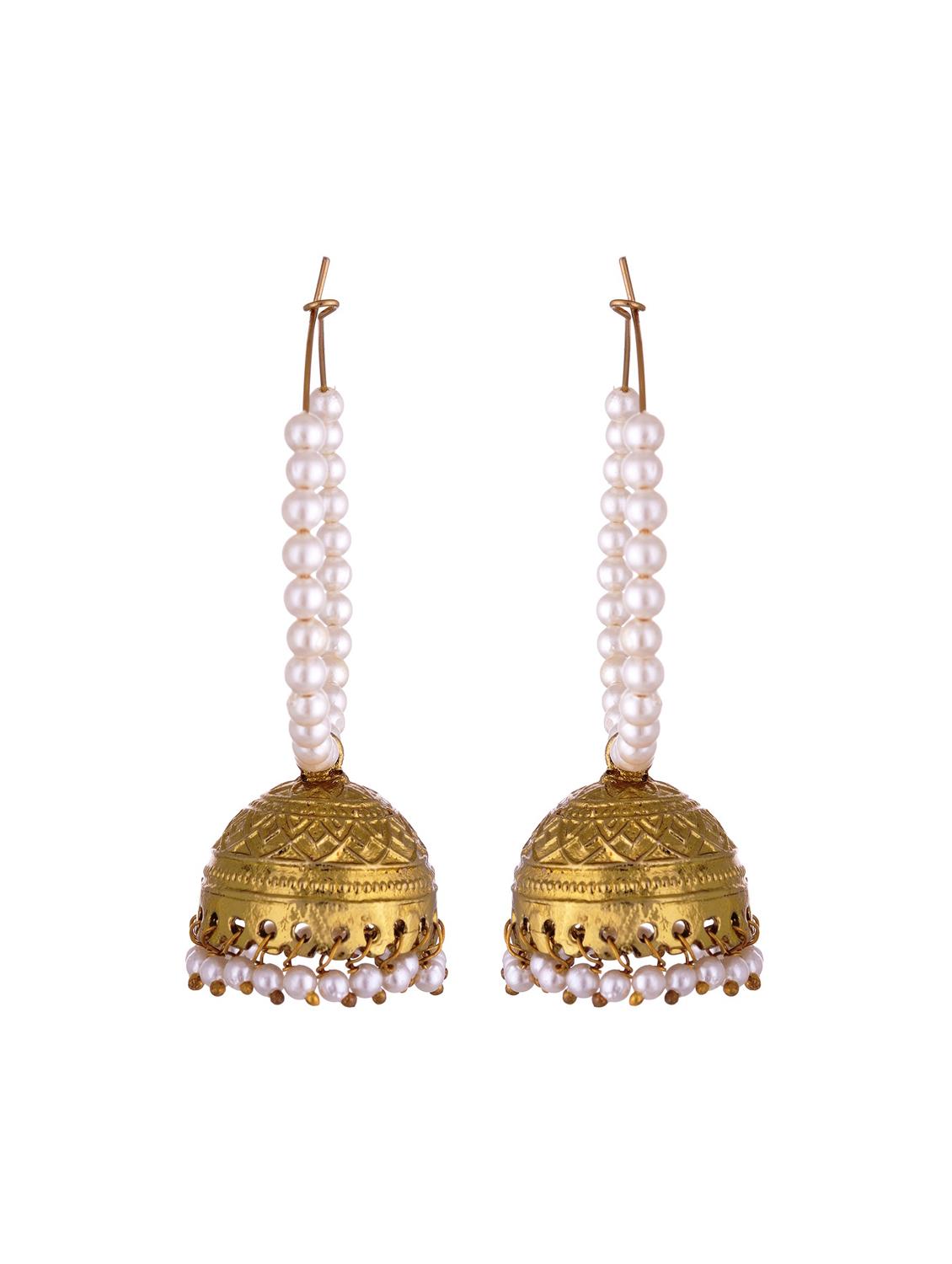 gold metal jhumka earring - 17621710 - Zoom Image - 2