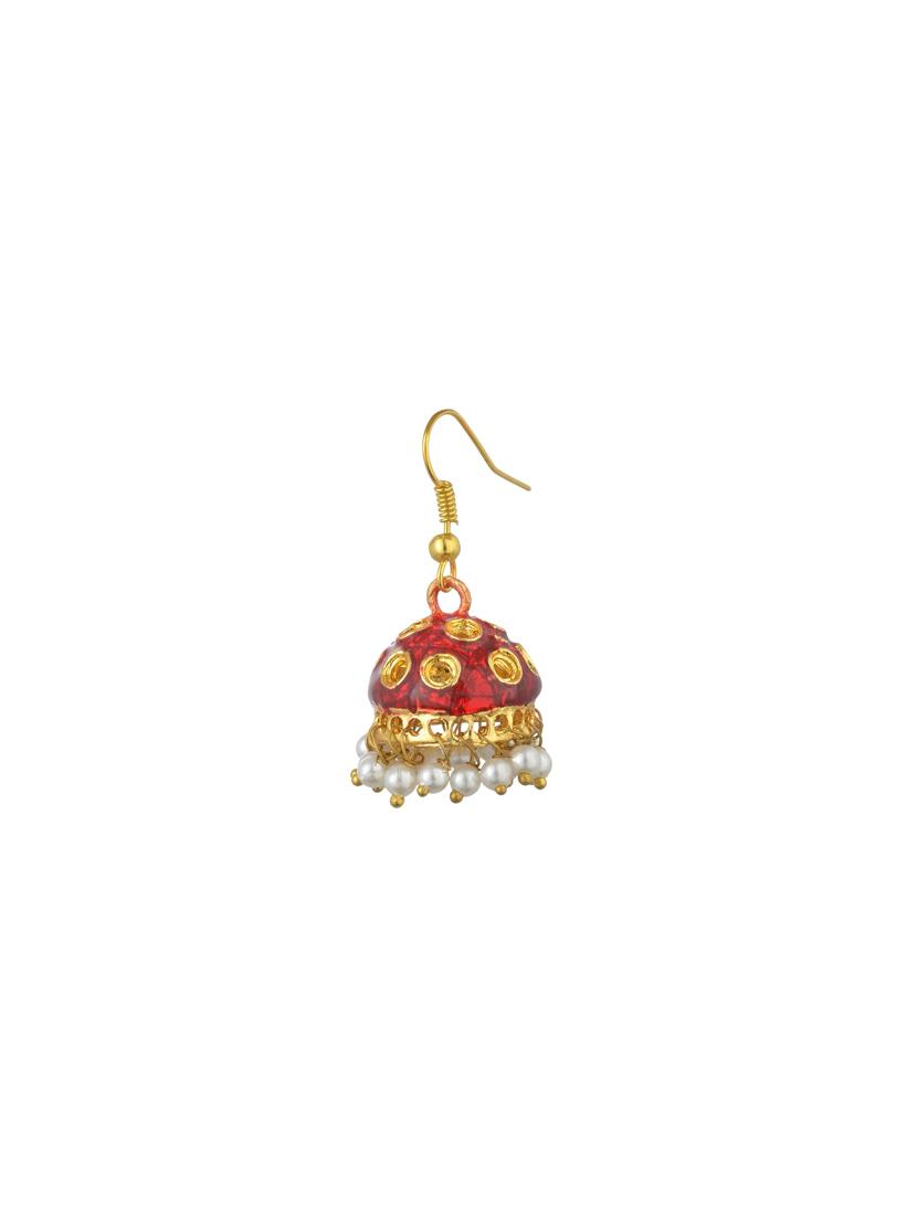 red metal jhumka earring - 17622068 - Zoom Image - 2
