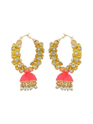 pink metal jhumka earring - 17622172 - Standard Image - 2