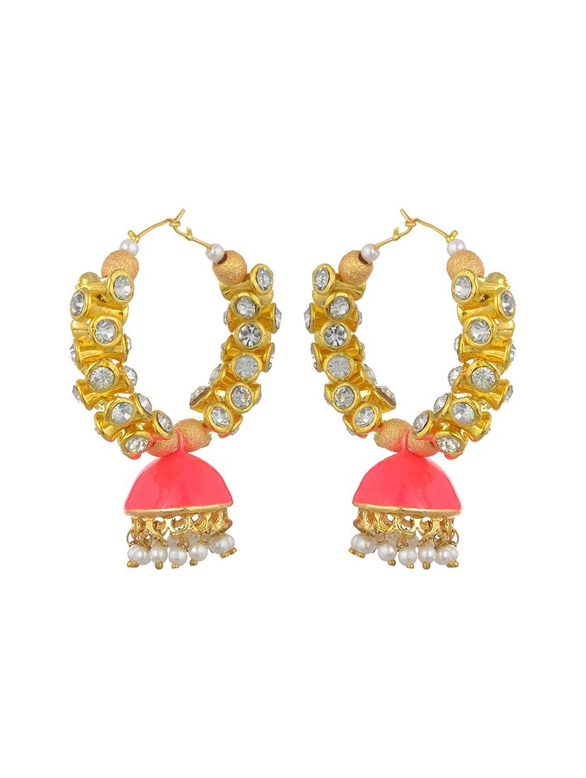 pink metal jhumka earring - 17622172 - Zoom Image - 2