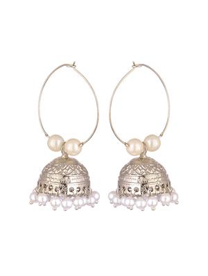 white metal jhumka earring - 17622256 - Standard Image - 2