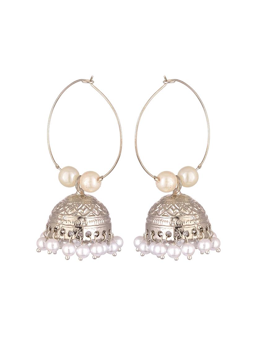 white metal jhumka earring - 17622256 - Zoom Image - 2