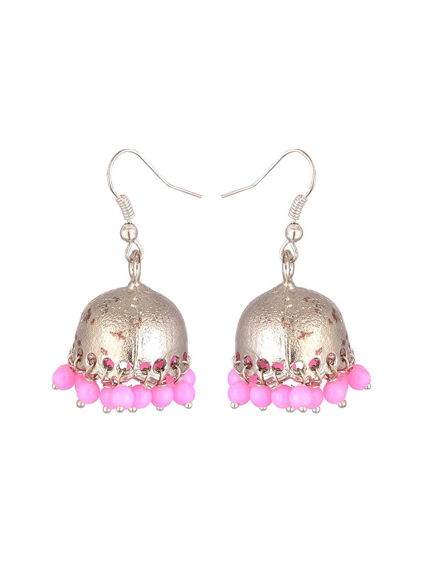 pink metal jhumka earring - 17622266 - Zoom Image - 2