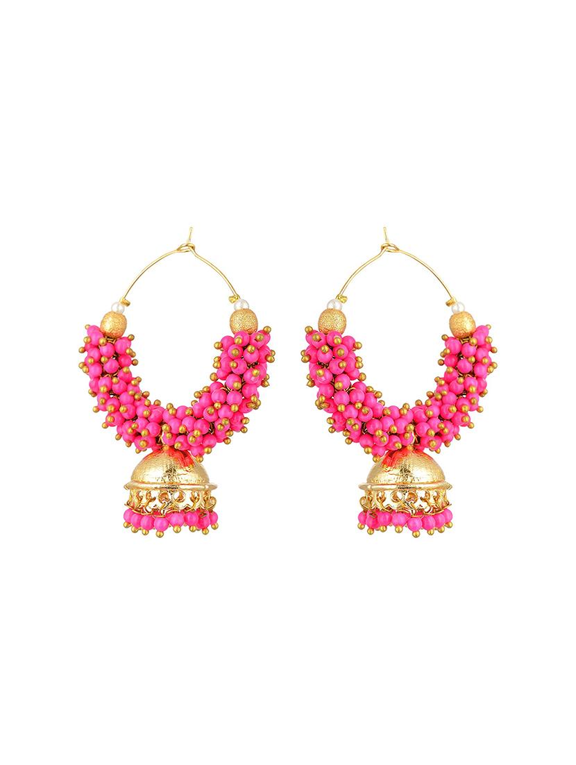 pink metal jhumka earring - 17622283 - Zoom Image - 2