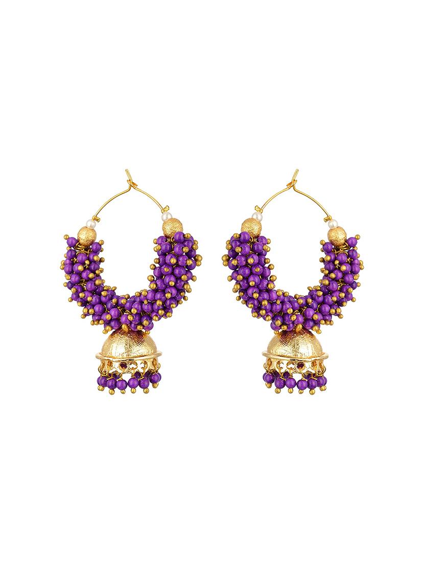 purple metal jhumka earring - 17622287 - Zoom Image - 2