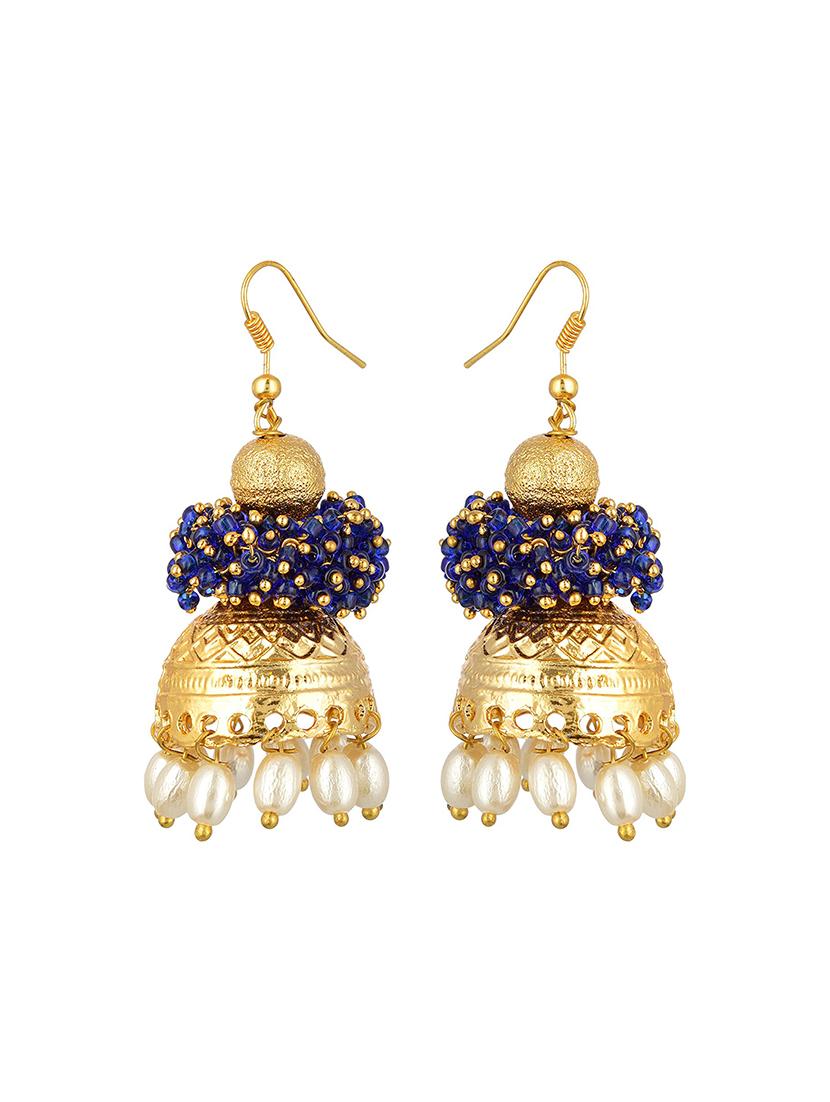 blue metal jhumka earring - 17622295 - Zoom Image - 2