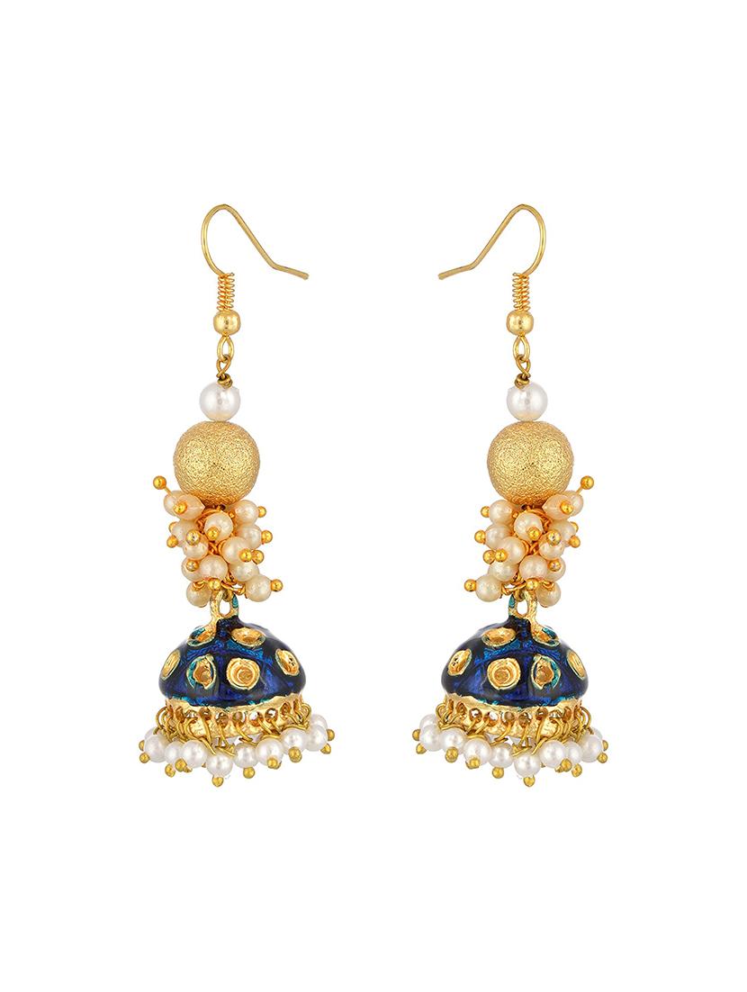 blue metal jhumka earring - 17622317 - Zoom Image - 2