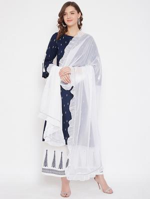 offwhite poly georgette plain dupatta - 17622581 - Standard Image - 2