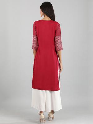 pink viscose straight kurta - 17622727 - Standard Image - 3