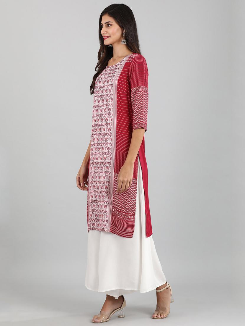 pink viscose straight kurta - 17622727 - Zoom Image - 2