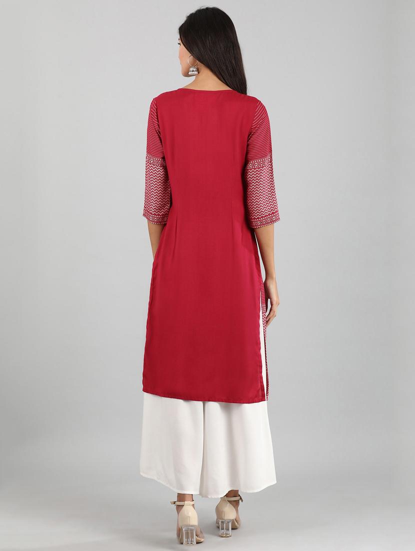 pink viscose straight kurta - 17622727 - Zoom Image - 3