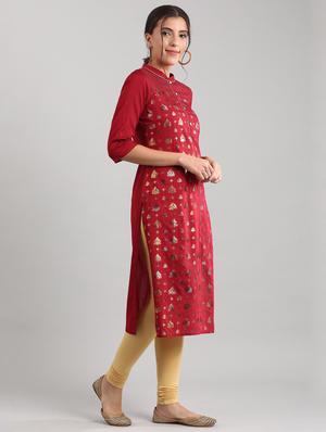 red viscose straight kurta - 17622729 - Standard Image - 2