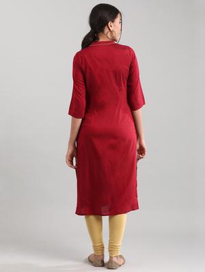 red viscose straight kurta - 17622729 - Standard Image - 3
