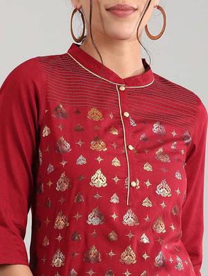 red viscose straight kurta - 17622729 - Standard Image - 4