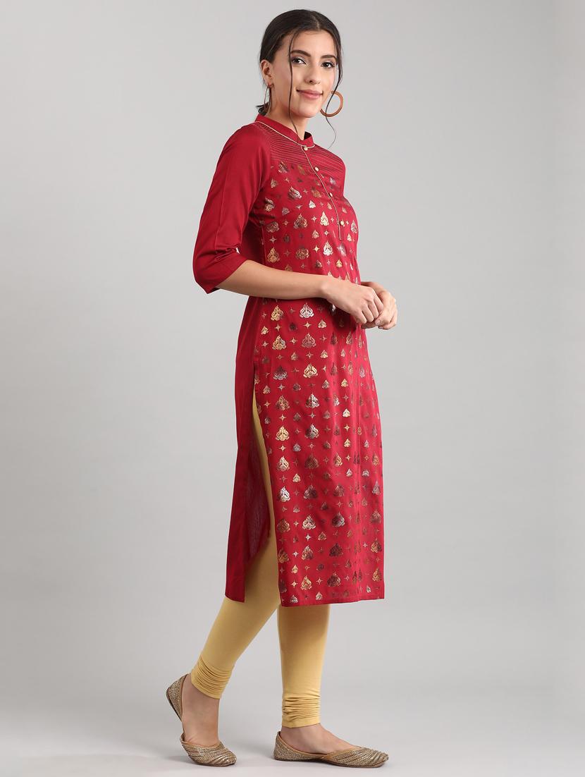 red viscose straight kurta - 17622729 - Zoom Image - 2