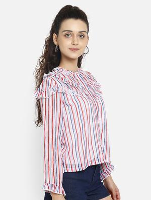 ruffle detail striped top - 17623127 - Standard Image - 2