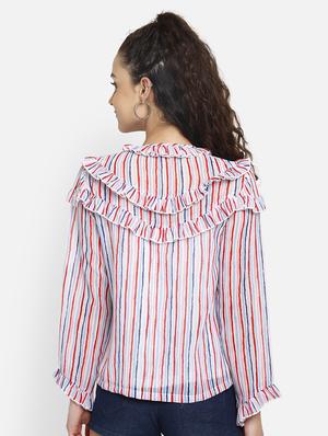 ruffle detail striped top - 17623127 - Standard Image - 3