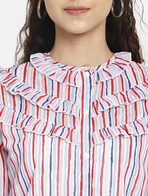 ruffle detail striped top - 17623127 - Standard Image - 5