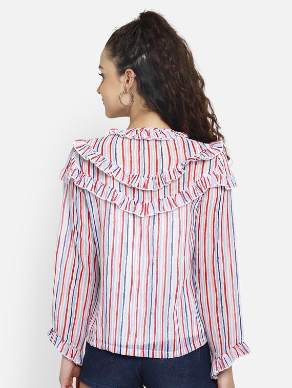 ruffle detail striped top - 17623127 - Zoom Image - 3