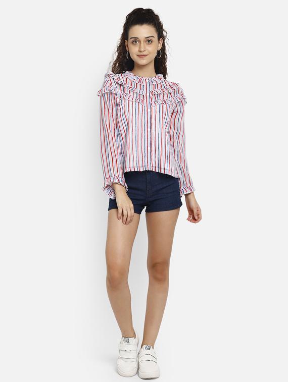 ruffle detail striped top - 17623127 - Zoom Image - 4
