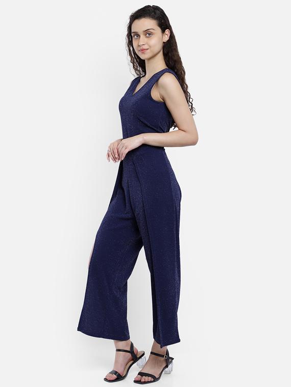 navy blue polyester full leg jumpsuit - 17623139 - Zoom Image - 2