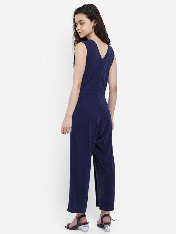 navy blue polyester full leg jumpsuit - 17623139 - Zoom Image - 3