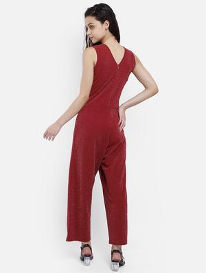 maroon polyester full leg jumpsuit - 17623141 - Standard Image - 3
