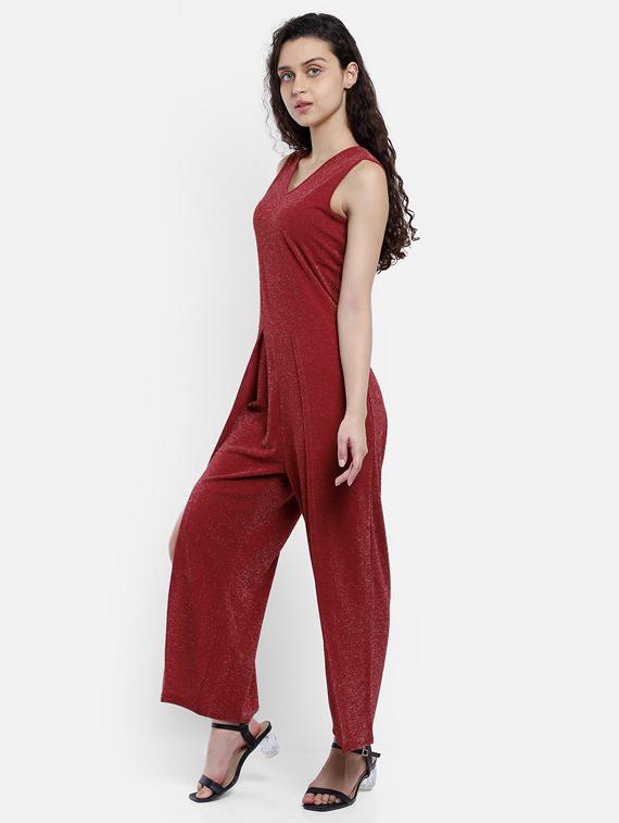 maroon polyester full leg jumpsuit - 17623141 - Zoom Image - 2