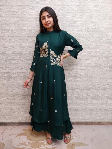 green designer embroidered dress - 17623144 - Standard Image - 1