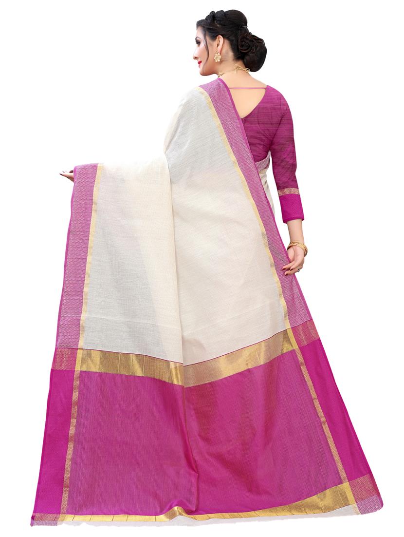 solid bordered saree with blouse - 17623251 - Zoom Image - 2