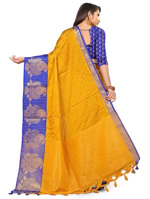 mustard silk blend banarasi saree with blouse - 17623266 - Standard Image - 2