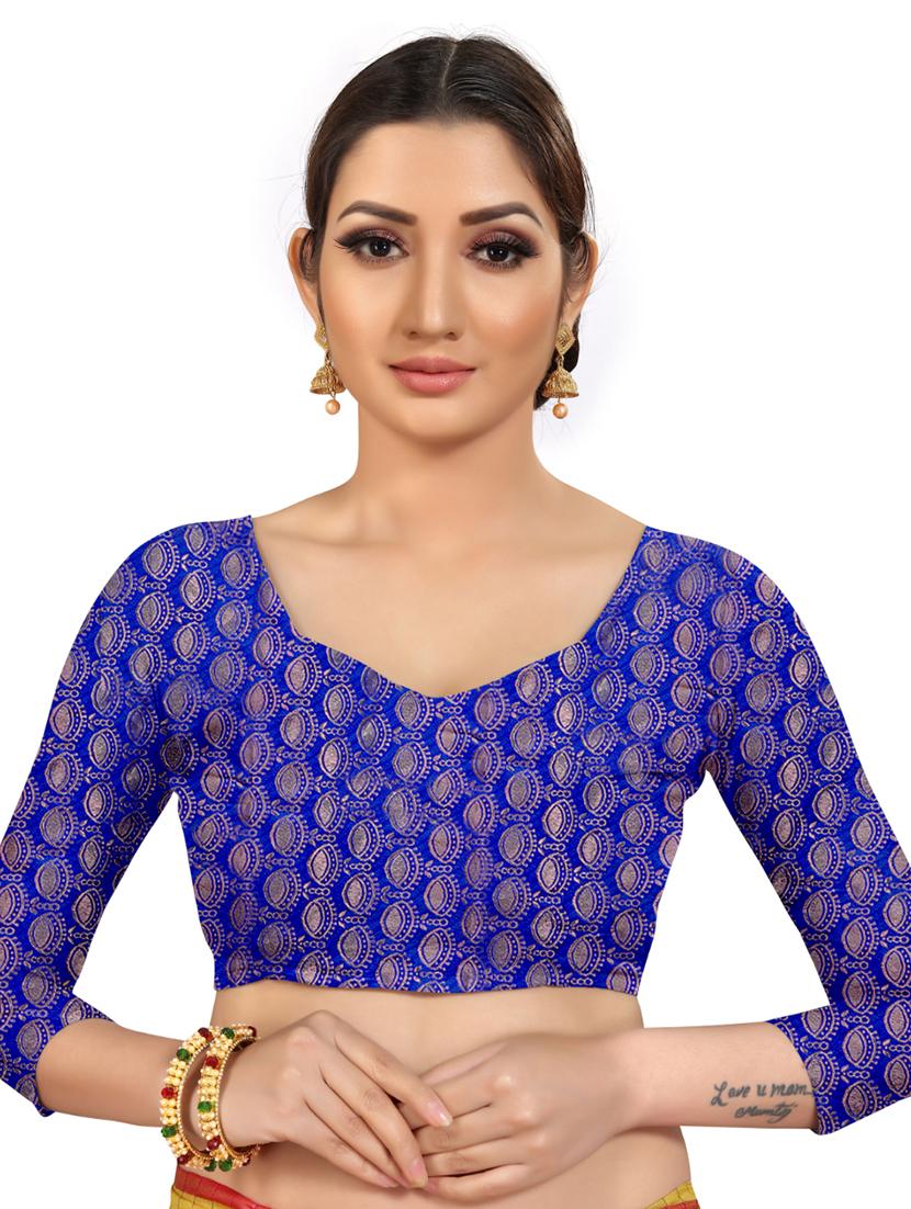 mustard silk blend banarasi saree with blouse - 17623266 - Zoom Image - 3