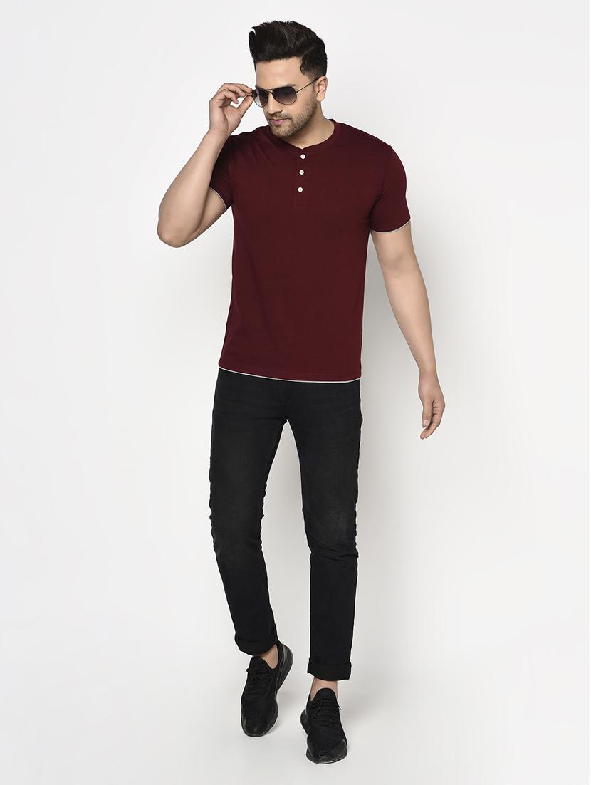 maroon solid t-shirt - 17623382 - Zoom Image - 4