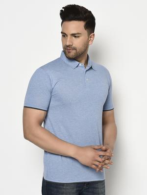 blue solid collared t-shirt - 17623384 - Standard Image - 2